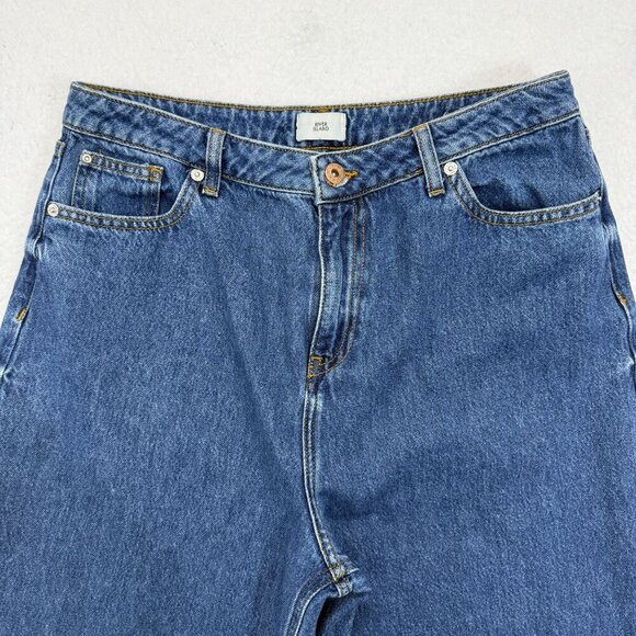 River Island Alexa Crop Super Wide Leg Jeans Midwash Blue Retro Size 14 US 10 - Picture 3 of 12